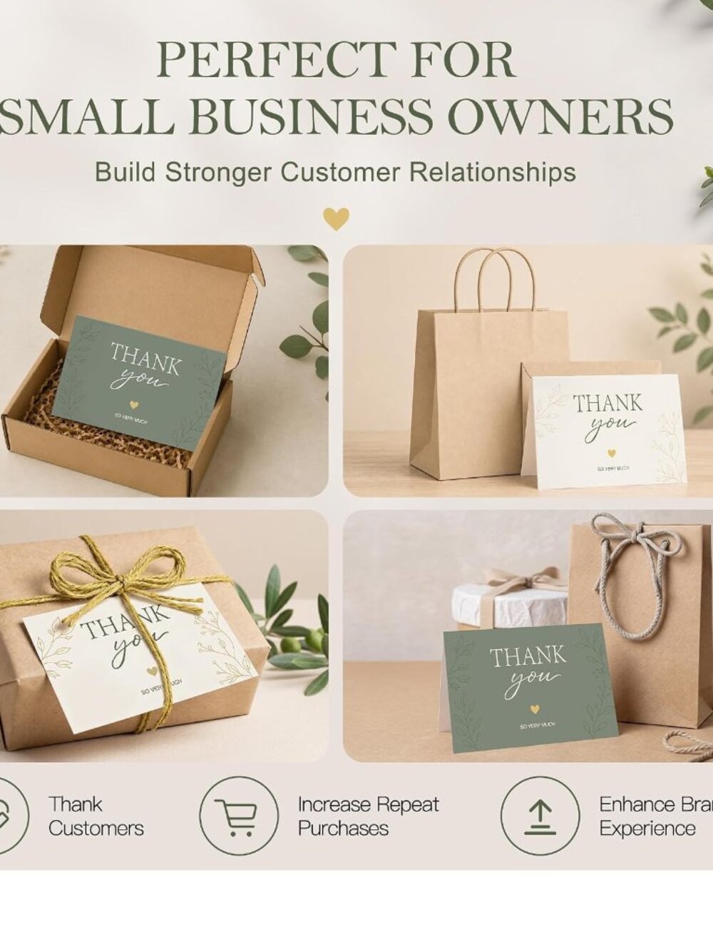 Sage Green & Pearl White Thank You Cards with Envelopes & Stickers - Picture 6 of 6